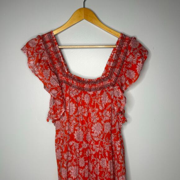 Free People Bonita Boho Floral Flutter Tiered Maxi Dress Women's Medium Romantic - Picture 12 of 14